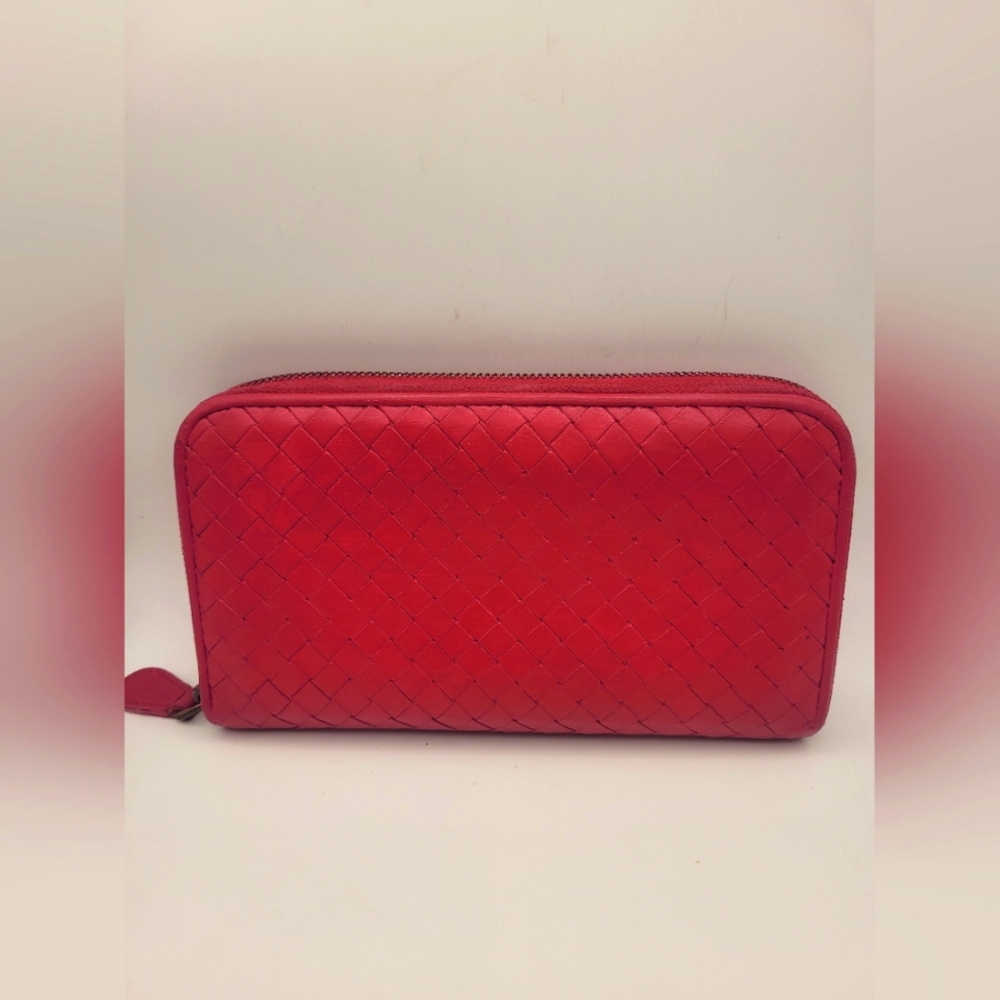 Bottega Veneta Red Intrecciato calf leather Zip Around Wallet